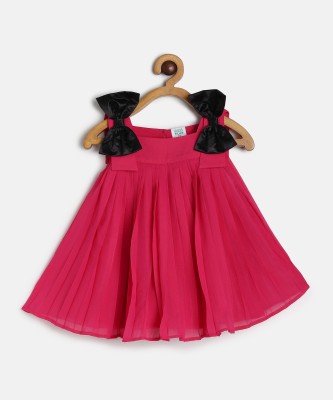 MINI KLUB Girls Midi/Knee Length Casual Dress(Pink, Sleeveless)