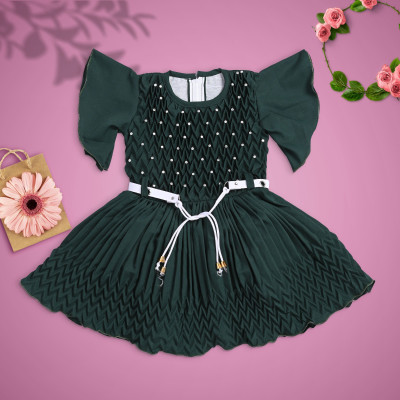 FARUKDRESSES Baby Girls Midi/Knee Length Party Dress(Green, Short Sleeve)