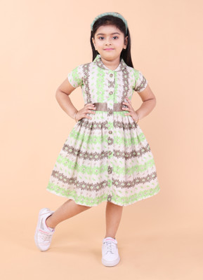 Pink Mermaid Girls Midi/Knee Length Casual Dress(Green, Short Sleeve)