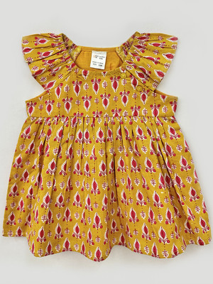 CREATIVE KID'S Baby Girls Midi/Knee Length Festive/Wedding Dress(Yellow, Short Sleeve)