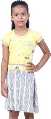 Yellowtoons Girls Above Knee Casual Dress(Multicolor, Half Sleeve)