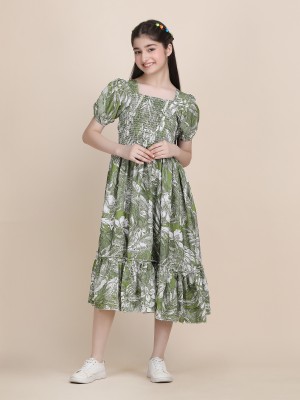 amar fashion Girls Maxi/Full Length Casual Dress(Green, Short Sleeve)