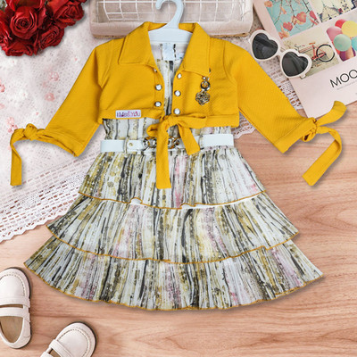 Worton Fashion Girls Below Knee Party Dress(Multicolor, Full Sleeve)