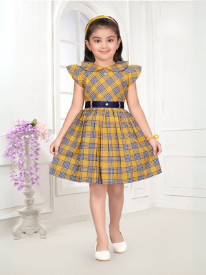 SO FRIC Indi Girls Midi/Knee Length Casual Dress(Yellow, Half Sleeve)