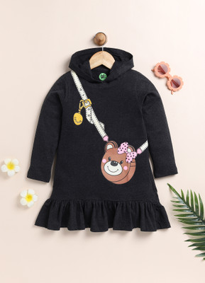 Yk Girls Midi/Knee Length Casual Dress(Black, Full Sleeve)