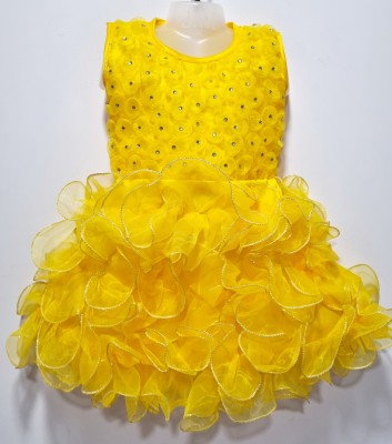 Anja Creations Baby Girls Midi/Knee Length Party Dress(Yellow, Sleeveless)