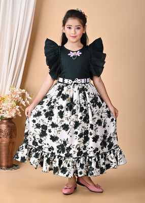 JEBA COLLECTION Indi Girls Maxi/Full Length Party Dress(Green, Cap Sleeve)