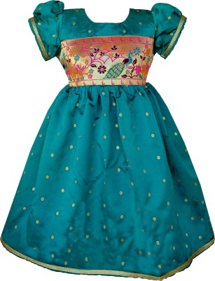 My Lil Princess Girls Midi/Knee Length Festive/Wedding Dress(Green, Short Sleeve)