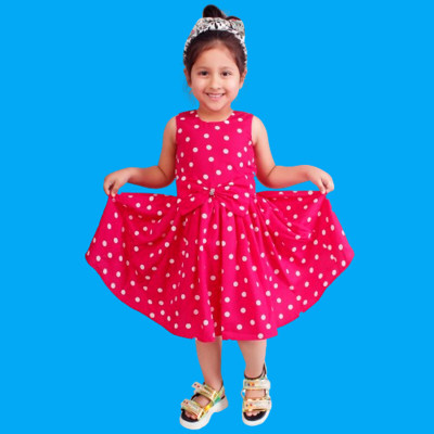 HouseOfCommon Girls Below Knee Casual Dress(Pink, Sleeveless)