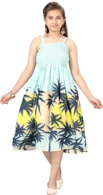 Aarika Girls Midi/Knee Length Party Dress(Light Green, Sleeveless)