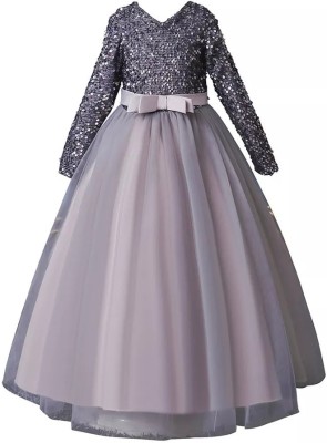 Sisa sales Indi Girls Maxi/Full Length Festive/Wedding Dress(Grey, Full Sleeve)