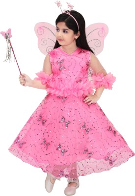 N FASHION AFIYA Girls Calf Length Festive/Wedding Dress(Pink, 3/4 Sleeve)