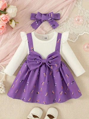 Dhanurdharaya fashion Baby Girls Midi/Knee Length Casual Dress(Purple, Full Sleeve)