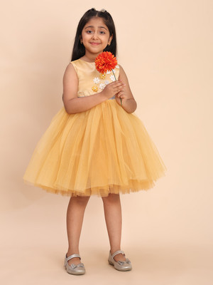 Toy Balloon Kids Baby Girls Midi/Knee Length Party Dress(Gold, Sleeveless)