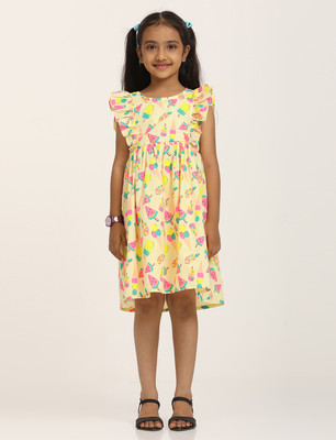 ZION Girls Midi/Knee Length Casual Dress(Yellow, Sleeveless)