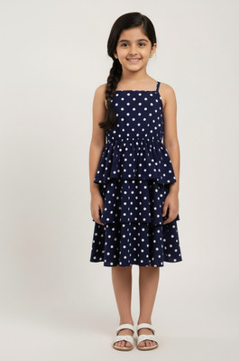 Elevate Styles Indi Girls Midi/Knee Length Festive/Wedding Dress(Dark Blue, Sleeveless)