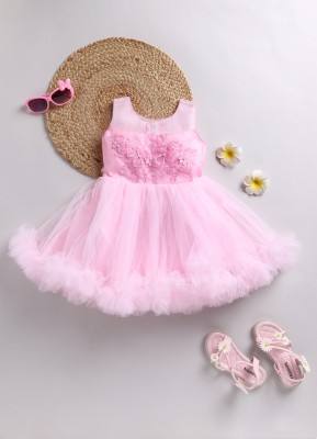 SmartRAHO Baby Girls Midi/Knee Length Casual Dress(Pink, Sleeveless)