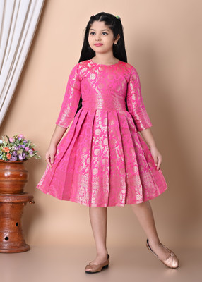 nazneen collection Baby Girls Calf Length Festive/Wedding Dress(Pink, 3/4 Sleeve)