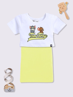 YK X Minute Mirth Girls Above Knee Casual Dress(Green, Short Sleeve)