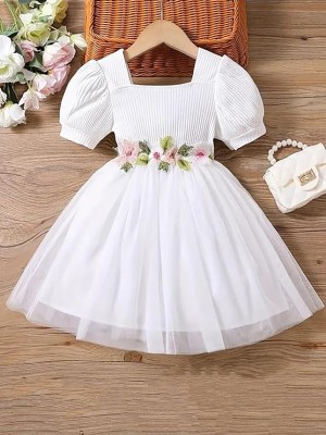 mayara fashion Baby Girls Midi/Knee Length Festive/Wedding Dress(White, Short Sleeve)