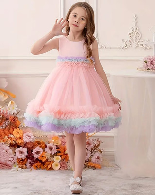 kastbhanjan Indi Girls Above Knee Casual Dress(Multicolor, Sleeveless)