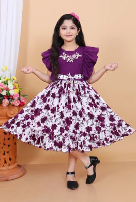 ECREATION Baby Girls Midi/Knee Length Festive/Wedding Dress(Purple, Fashion Sleeve)