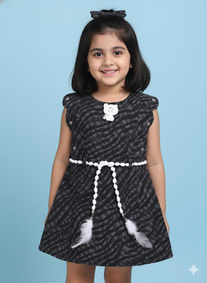 LACKii DOLL Indi Baby Girls Above Knee Casual Dress(Grey, Sleeveless)