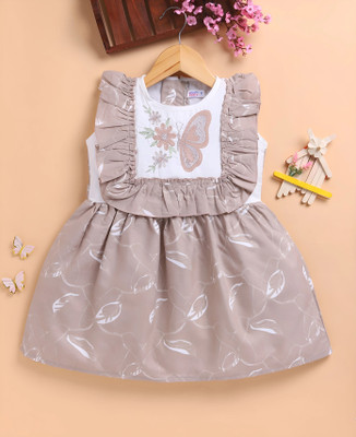 Blushh Berry Indi Girls Midi/Knee Length Casual Dress(Beige, Sleeveless)