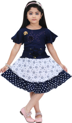 Nazrana Girls Midi/Knee Length Casual Dress(Blue, Cap Sleeve)
