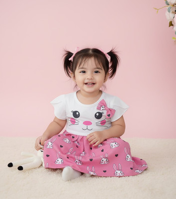 HOTY & NAUGHTY Girls Midi/Knee Length Casual Dress(Multicolor, Short Sleeve)