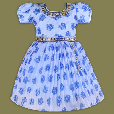 Wishkaro Girls Midi/Knee Length Party Dress(Blue, Short Sleeve)