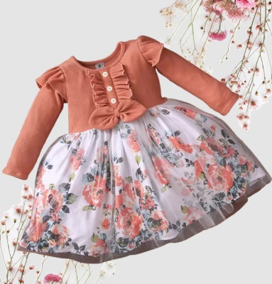 VERAENTERPRISE Girls Midi/Knee Length Casual Dress(Multicolor, Full Sleeve)