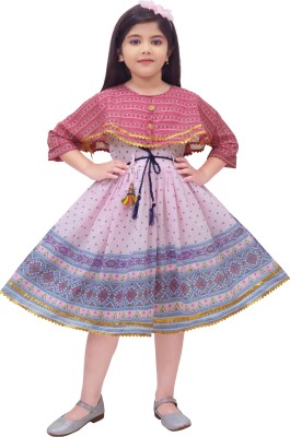 Senorita Fashion Girls Midi/Knee Length Casual Dress(Pink, Fashion Sleeve)
