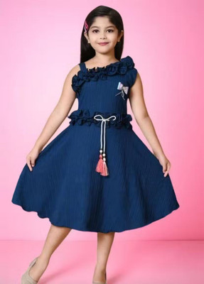 masapparels Girls Midi/Knee Length Casual Dress(Blue, Sleeveless)
