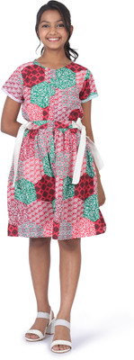 SILK SPARROW Indi Girls Midi/Knee Length Casual Dress(Red, Sleeveless)