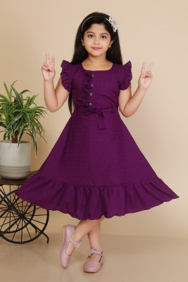 AON FASHION Girls Below Knee Casual Dress(Purple, Fashion Sleeve)