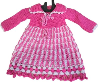 Arhan Traders Girls Midi/Knee Length Casual Dress(Pink, Full Sleeve)