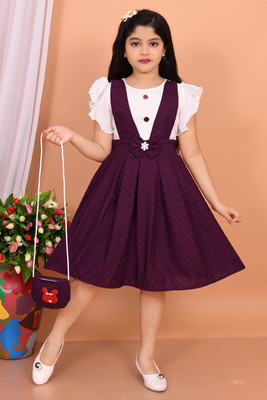 MODESTY TREND Girls Midi/Knee Length Party Dress(Purple, Short Sleeve)