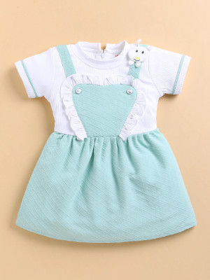 LACKii DOLL Baby Girls Short/Mid Thigh Casual Dress(Green, Short Sleeve)