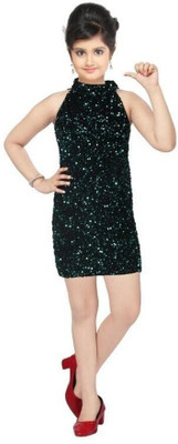 U Empire Indi Girls Mini/Short Party Dress(Dark Green, Sleeveless)