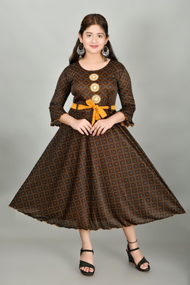 A M ENTERPRISE Girls Maxi/Full Length Party Dress(Maroon, 3/4 Sleeve)