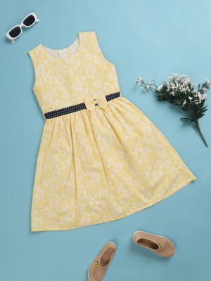V-MART Indi Girls Midi/Knee Length Casual Dress(Yellow, Sleeveless)