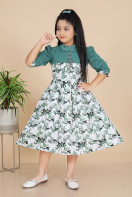 Y Rim Mumbai Nurimnisa Baby Girls Below Knee Party Dress(Green, 3/4 Sleeve)
