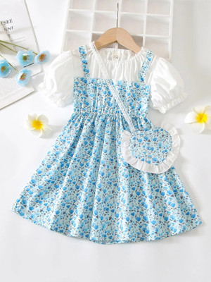 Style Connect Collection Girls Midi/Knee Length Party Dress(Blue, Half Sleeve)