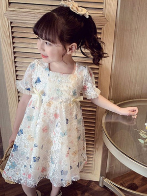 Yk Girls Midi/Knee Length Casual Dress(White, Short Sleeve)