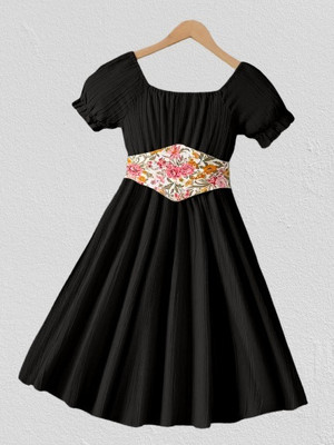 Ksaliya Enterprise Girls Midi/Knee Length Casual Dress(Black, Short Sleeve)