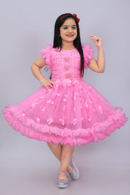 Katalyn Girls Midi/Knee Length Party Dress(Pink, Sleeveless)