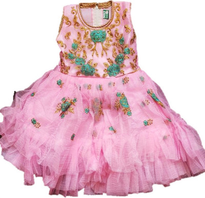 aruna creation Baby Girls Midi/Knee Length Party Dress(Pink, Sleeveless)