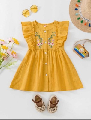 Tofa Fashions Girls Midi/Knee Length Casual Dress(Yellow, Sleeveless)