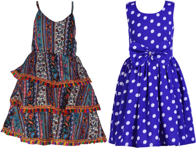 Hunoor Girls Below Knee Casual Dress(Multicolor, Sleeveless)